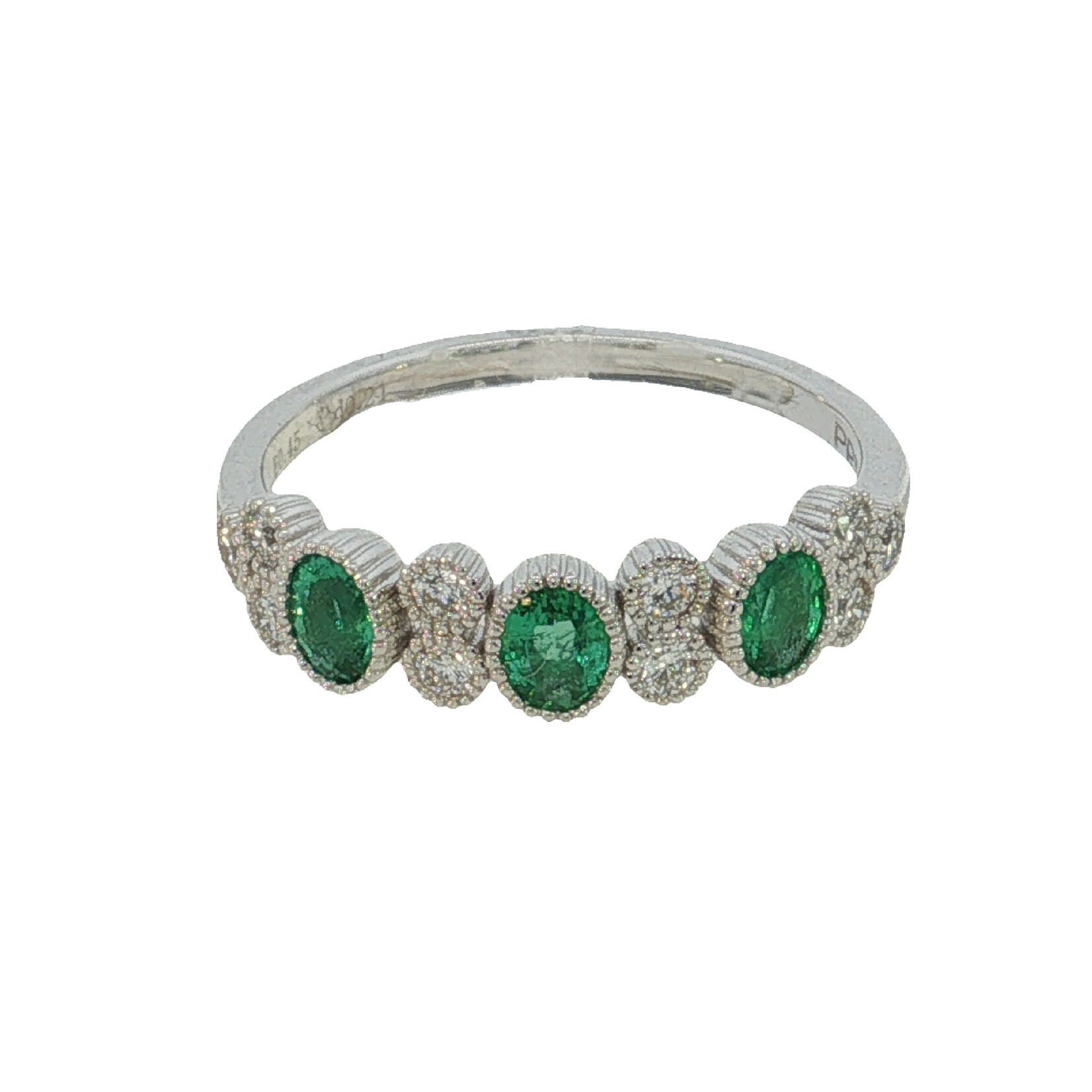 Prima NY 14 Karat White Gold Ring with Emerald and Round Diamonds