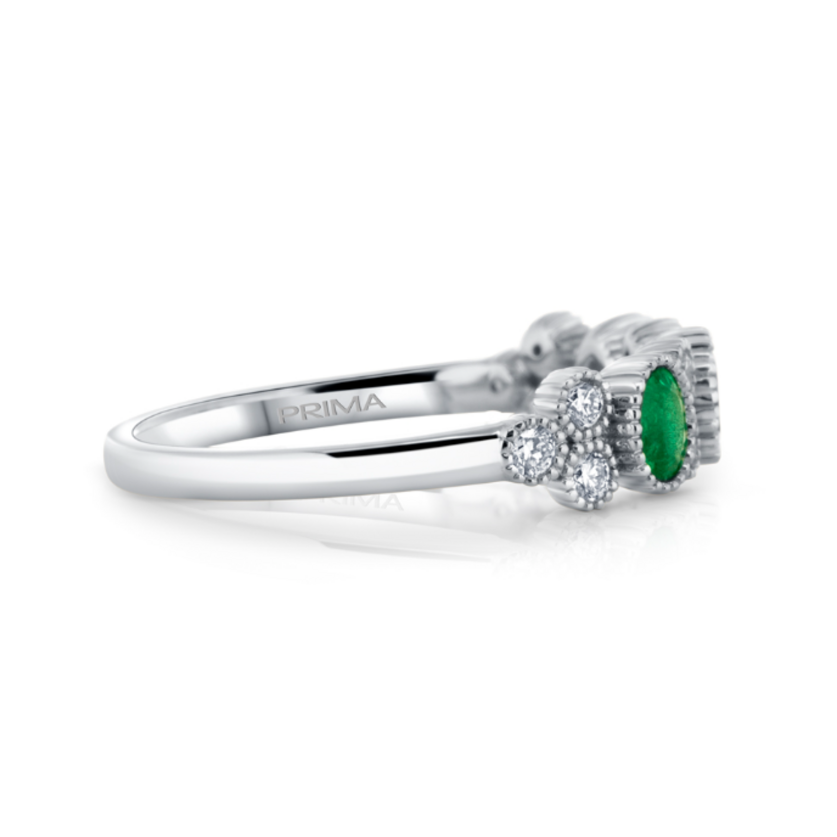 Prima NY 14 Karat White Gold Ring with Emerald and Round Diamonds