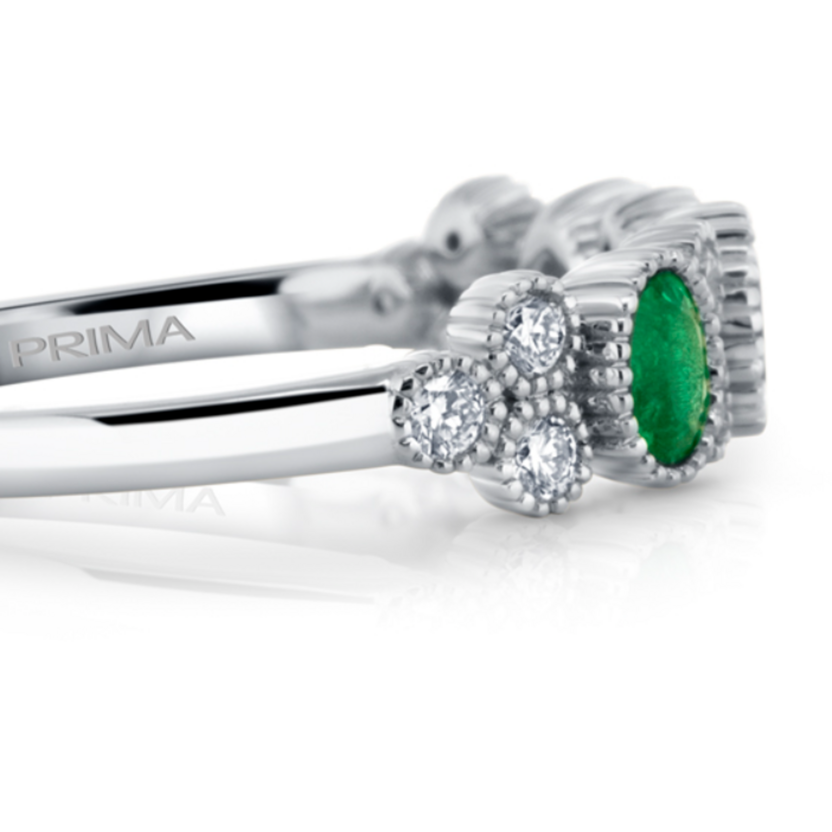 Prima NY 14 Karat White Gold Ring with Emerald and Round Diamonds