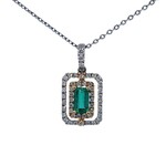 14 Karat White and Yellow Gold Natural Emerald & Diamond Pendant