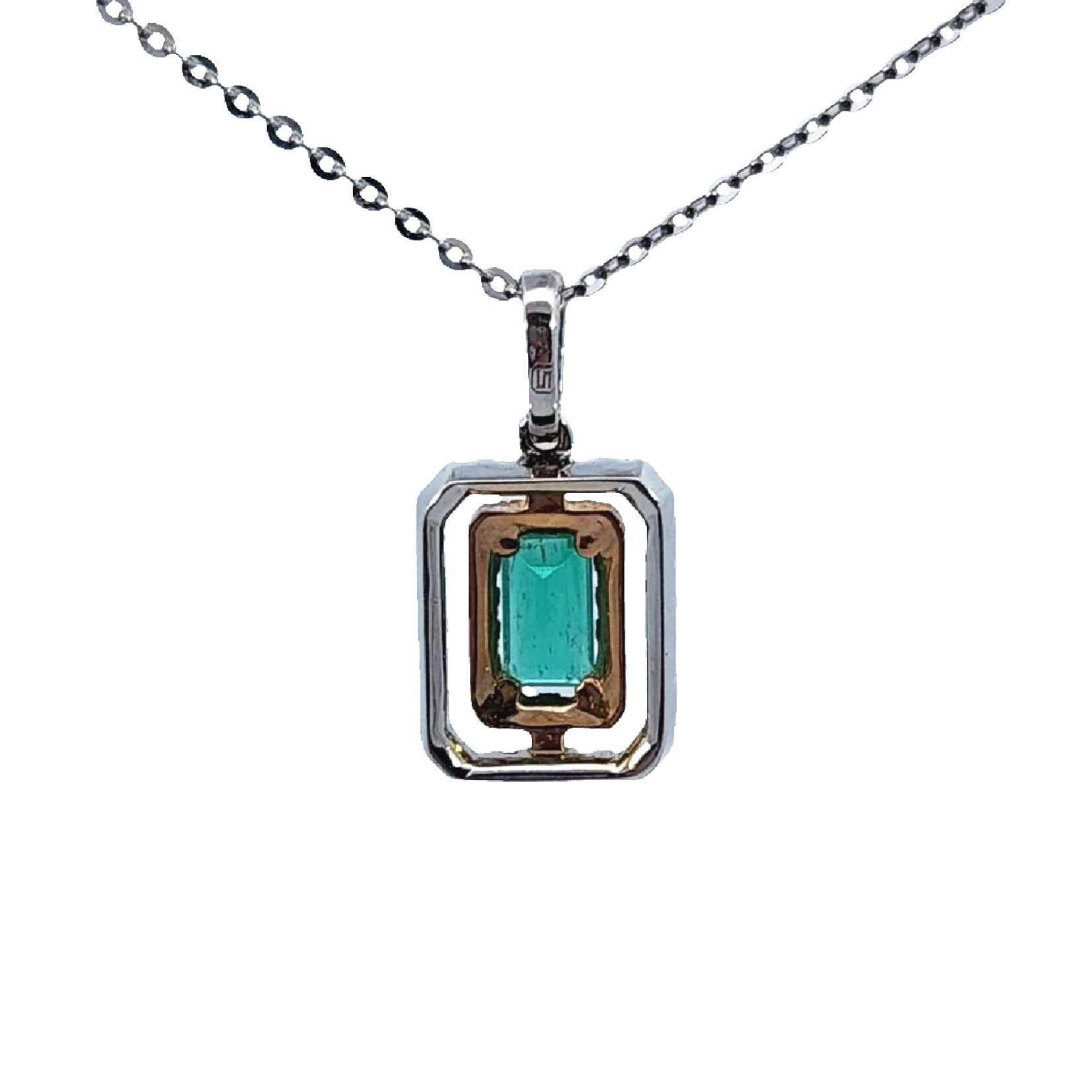 14 Karat White and Yellow Gold Natural Emerald & Diamond Pendant