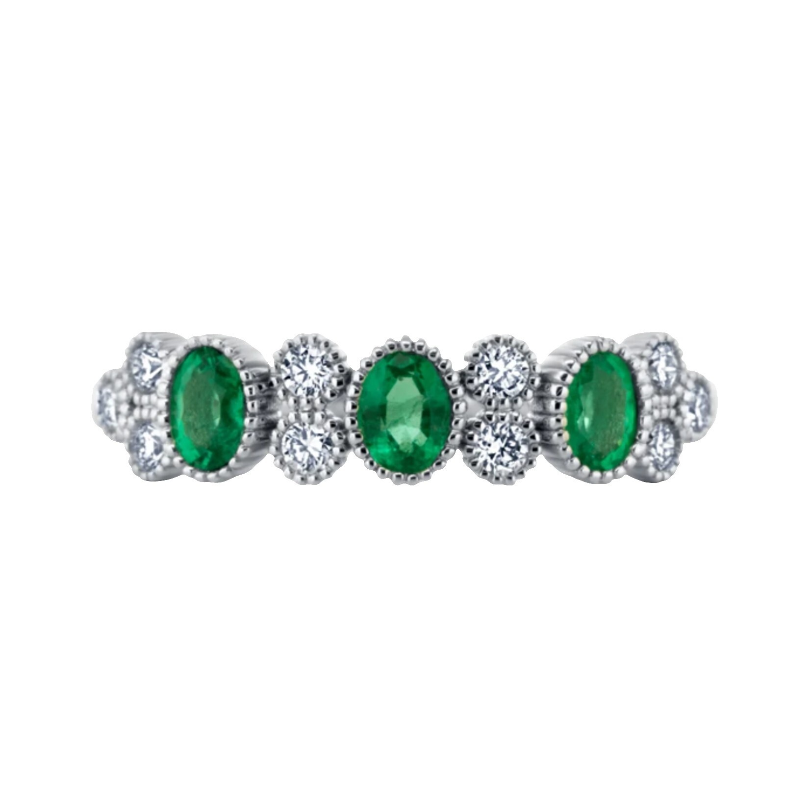 Prima NY 14 Karat White Gold Ring with Emerald and Round Diamonds