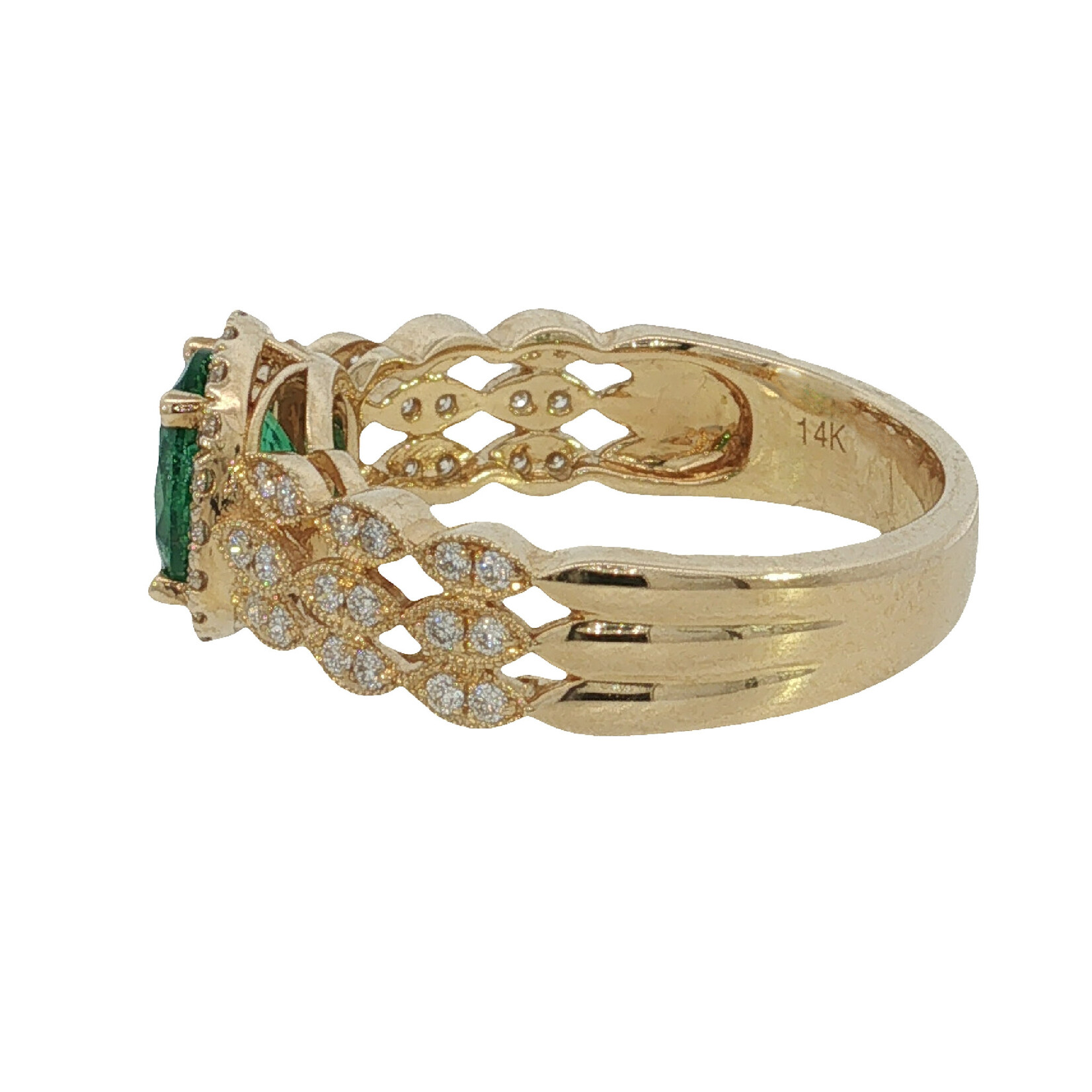 14 Karat Yellow Gold  Emerald and Diamond Ring