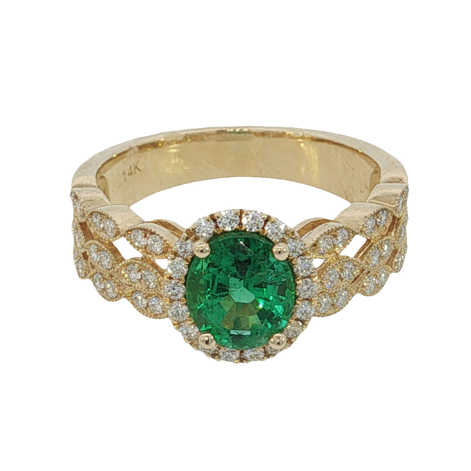 14 Karat Yellow Gold  Emerald and Diamond Ring
