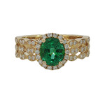14 Karat Yellow Gold  Emerald and Diamond Ring