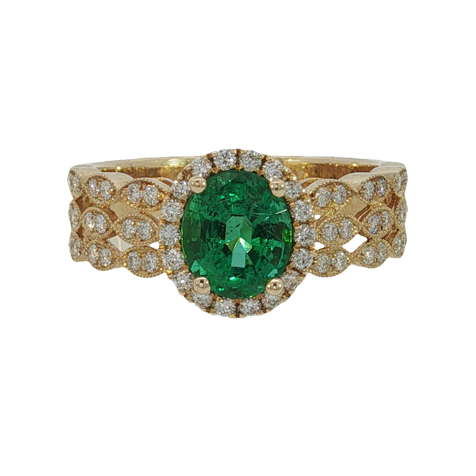 14 Karat Yellow Gold  Emerald and Diamond Ring
