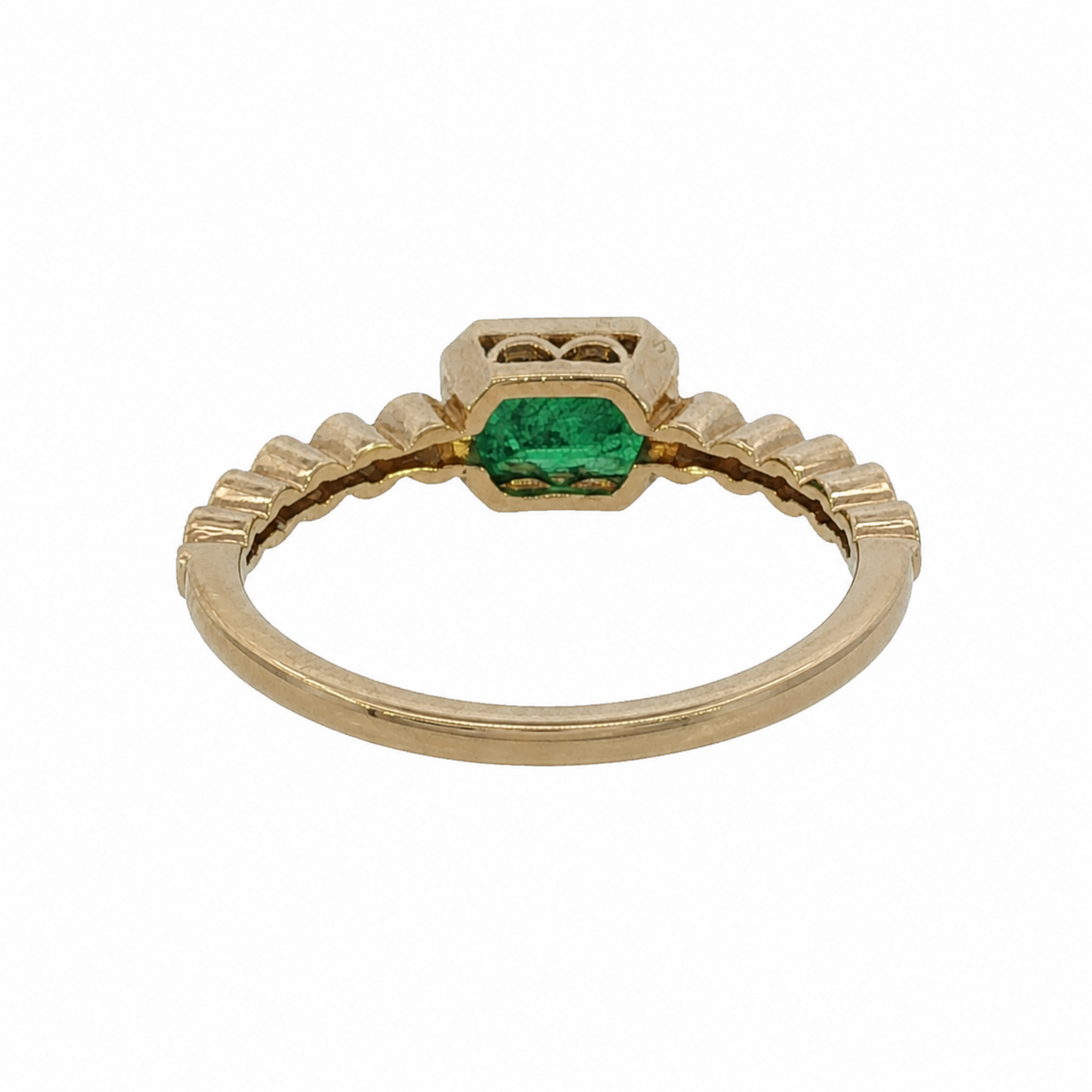 14 Karat Yellow Gold  Bezel Set Emerald and Diamond Ring