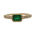 14 Karat Yellow Gold  Bezel Set Emerald and Diamond Ring