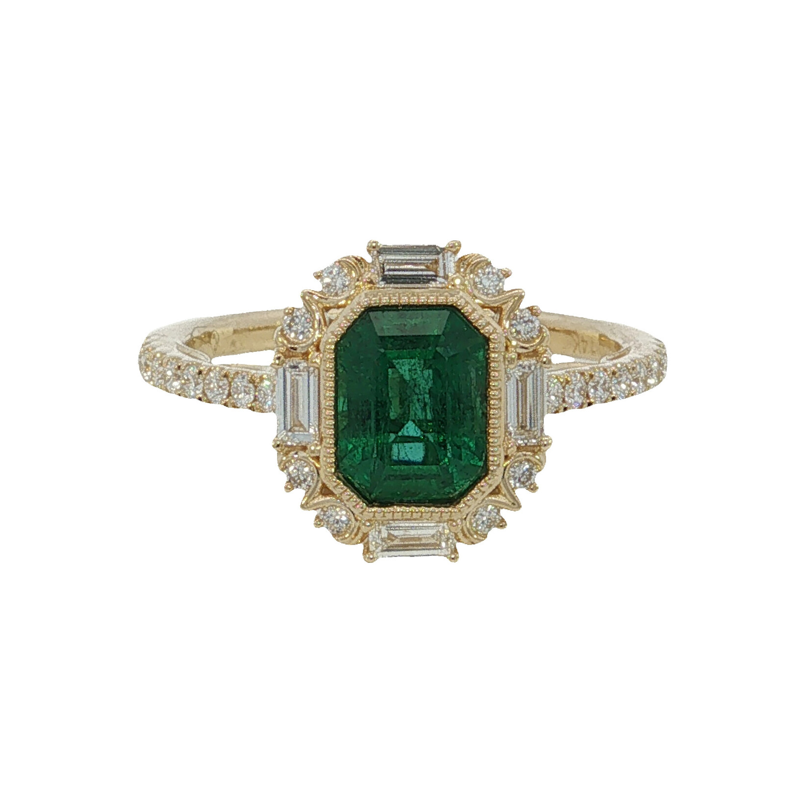 In the Rough 14 Karat Yellow Gold Emerald and Diamond Ring