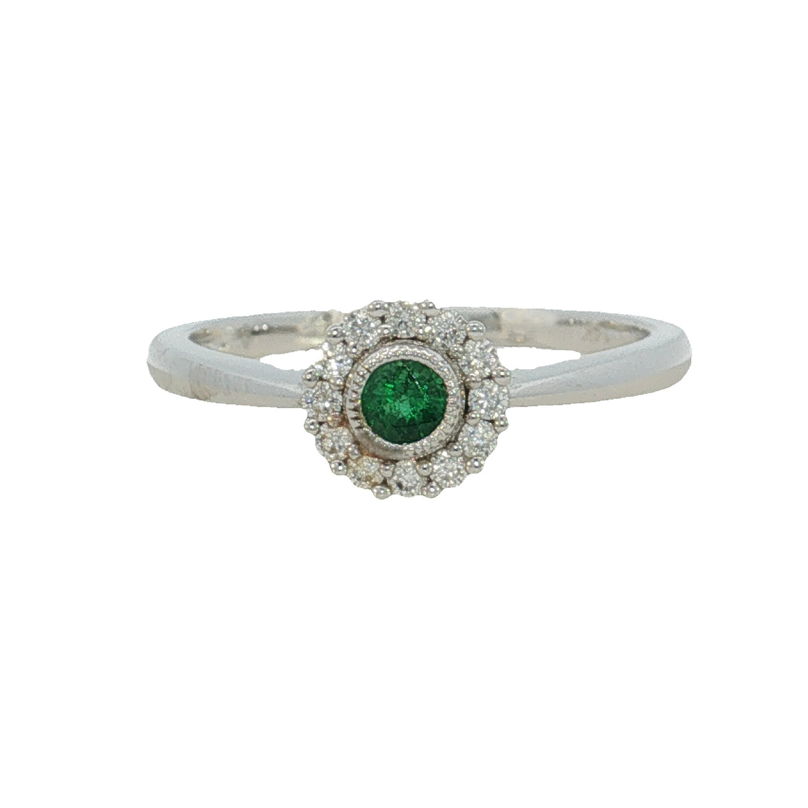 14 Karat White Gold Emerald and Diamond Ladies Ring