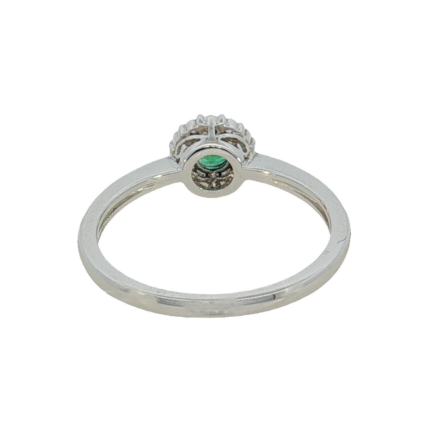 14 Karat White Gold Emerald and Diamond Ladies Ring