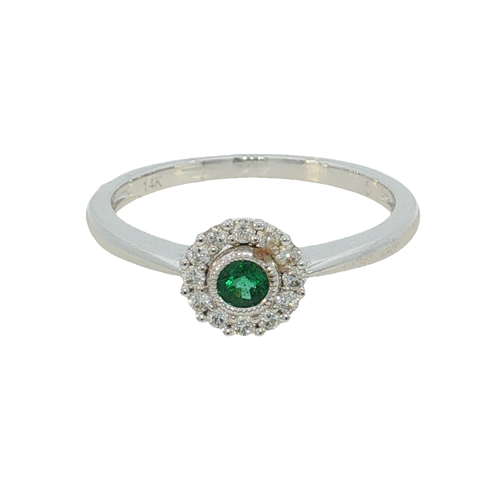 14 Karat White Gold Emerald and Diamond Ladies Ring