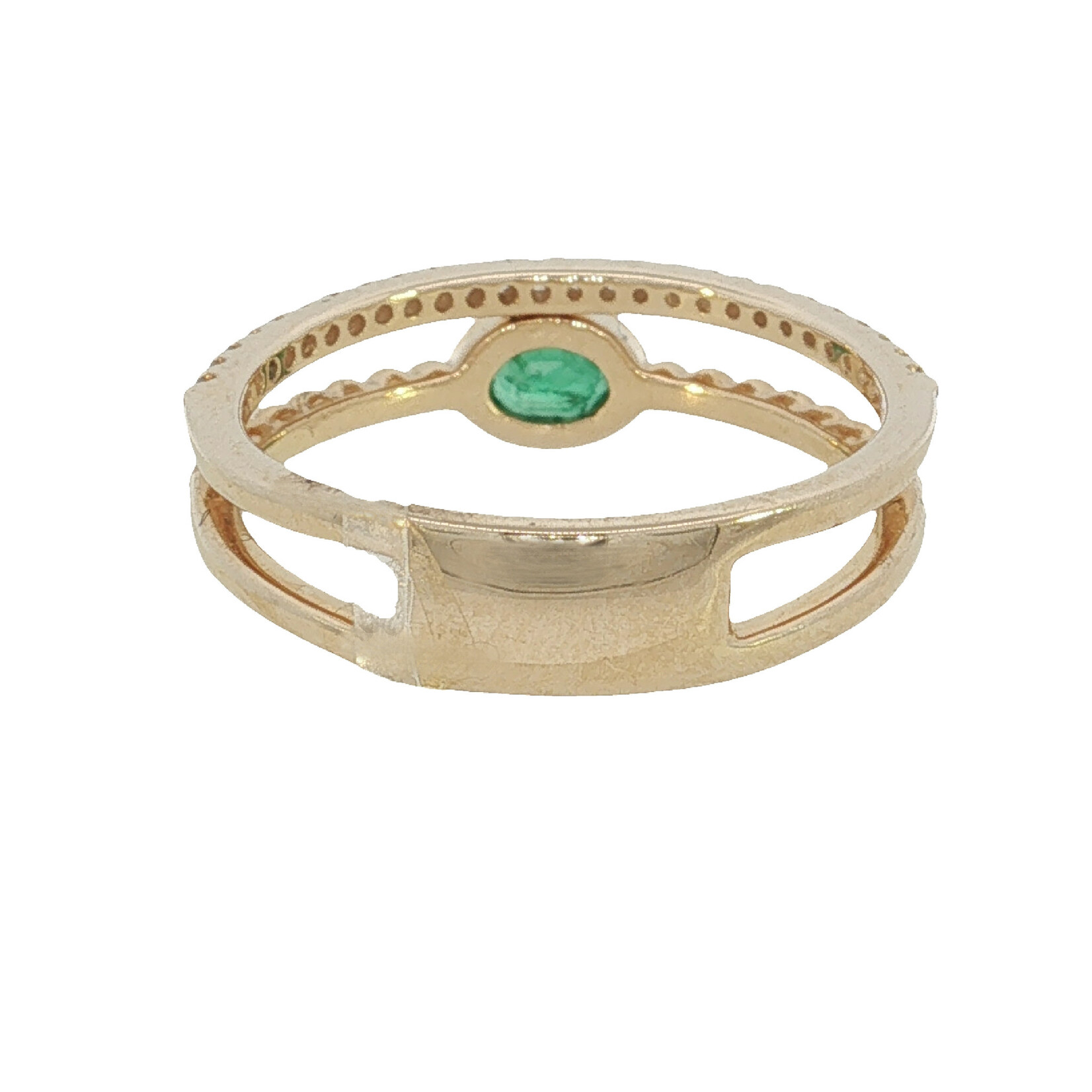 Prima NY 14 Karat Yellow Gold  Oval Emerald And Diamond Split Ring