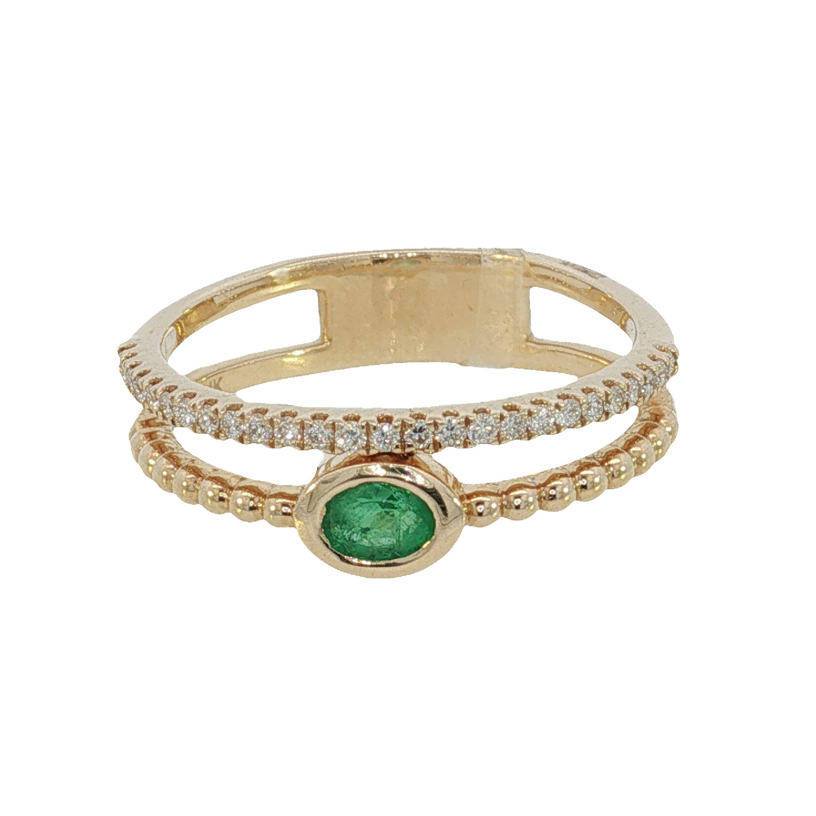 Prima NY 14 Karat Yellow Gold  Oval Emerald And Diamond Split Ring