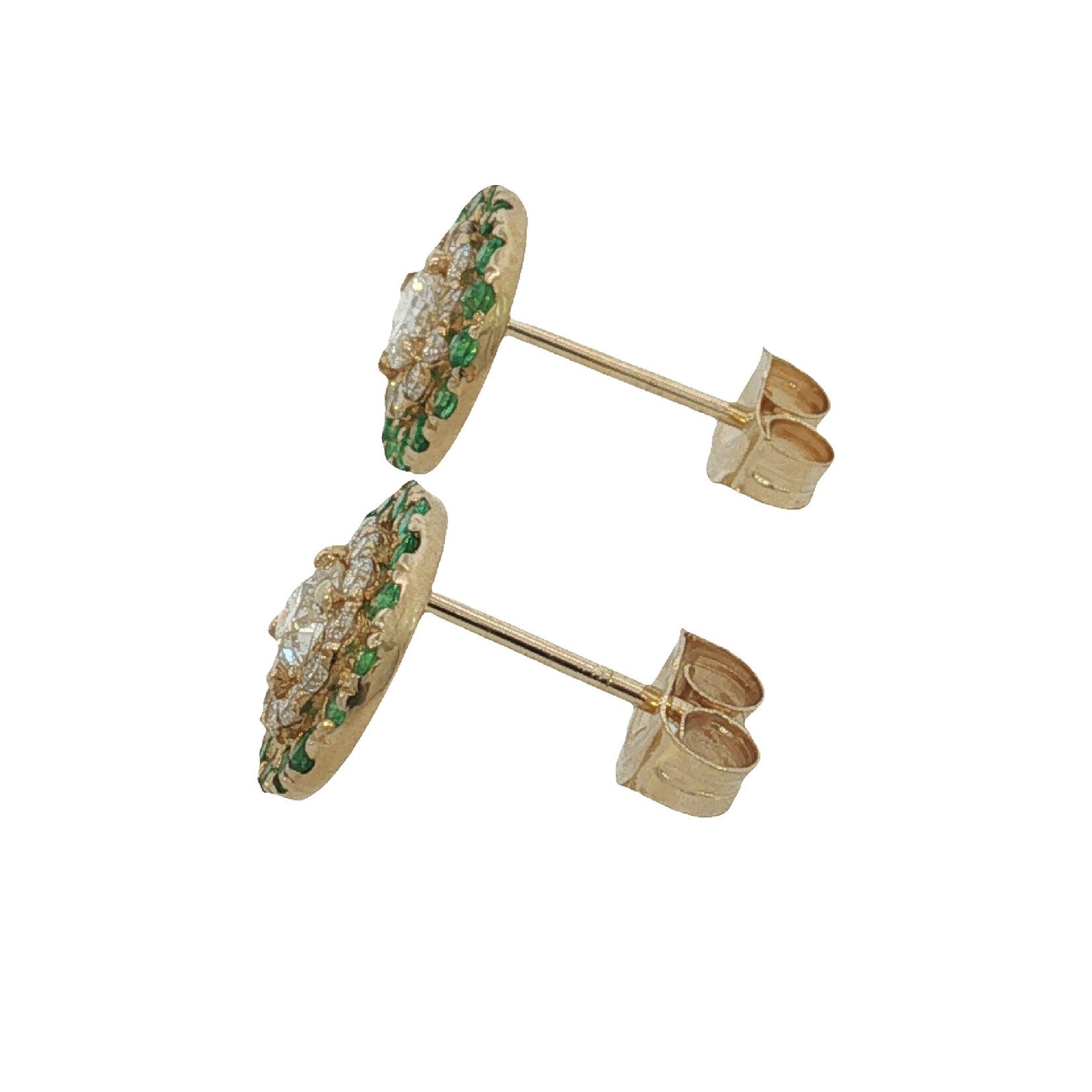 PeJay Creations PeJay 14 Karat Yellow Gold Emerald and Diamond Stud Earrings
