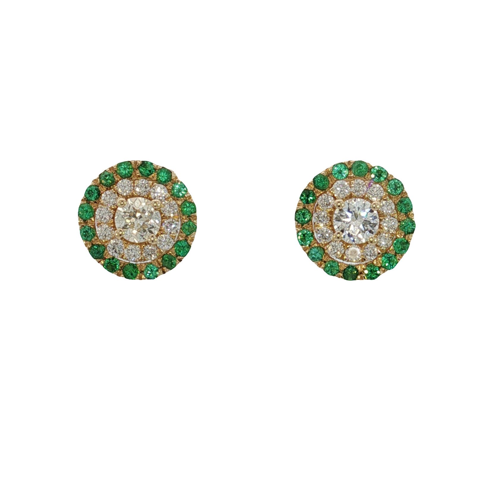 PeJay Creations PeJay 14 Karat Yellow Gold Emerald and Diamond Stud Earrings