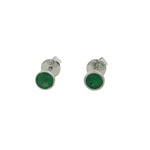 14 Karat White Gold Emerald Bezel set Round studs