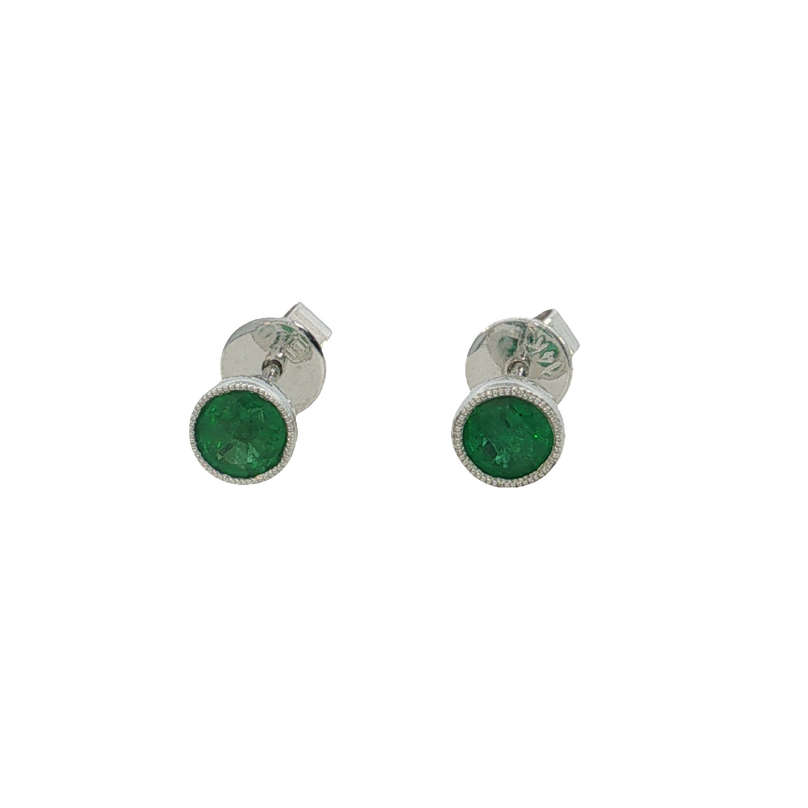 14 Karat White Gold Emerald Bezel set Round studs