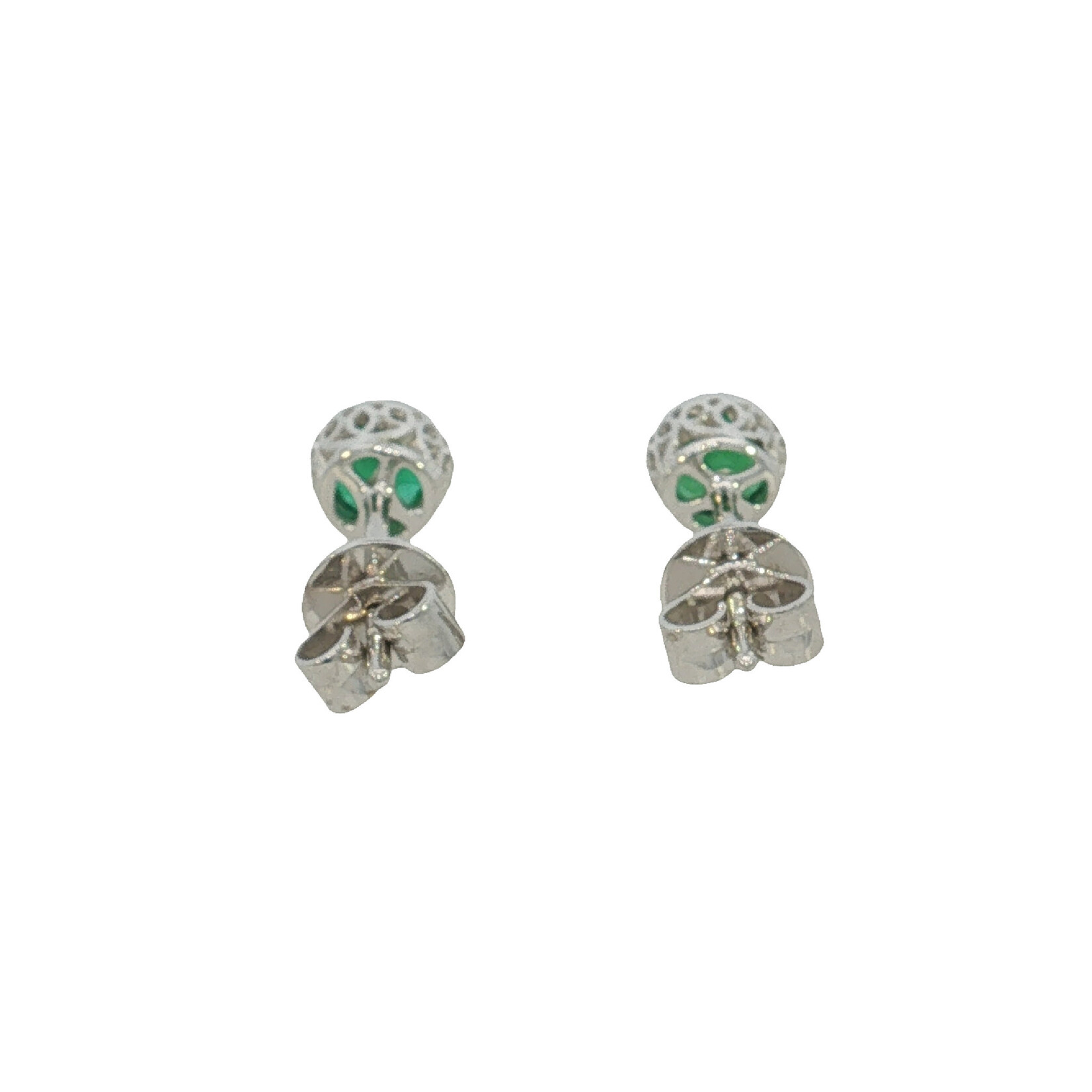 14 Karat White Gold Emerald Bezel set Round studs