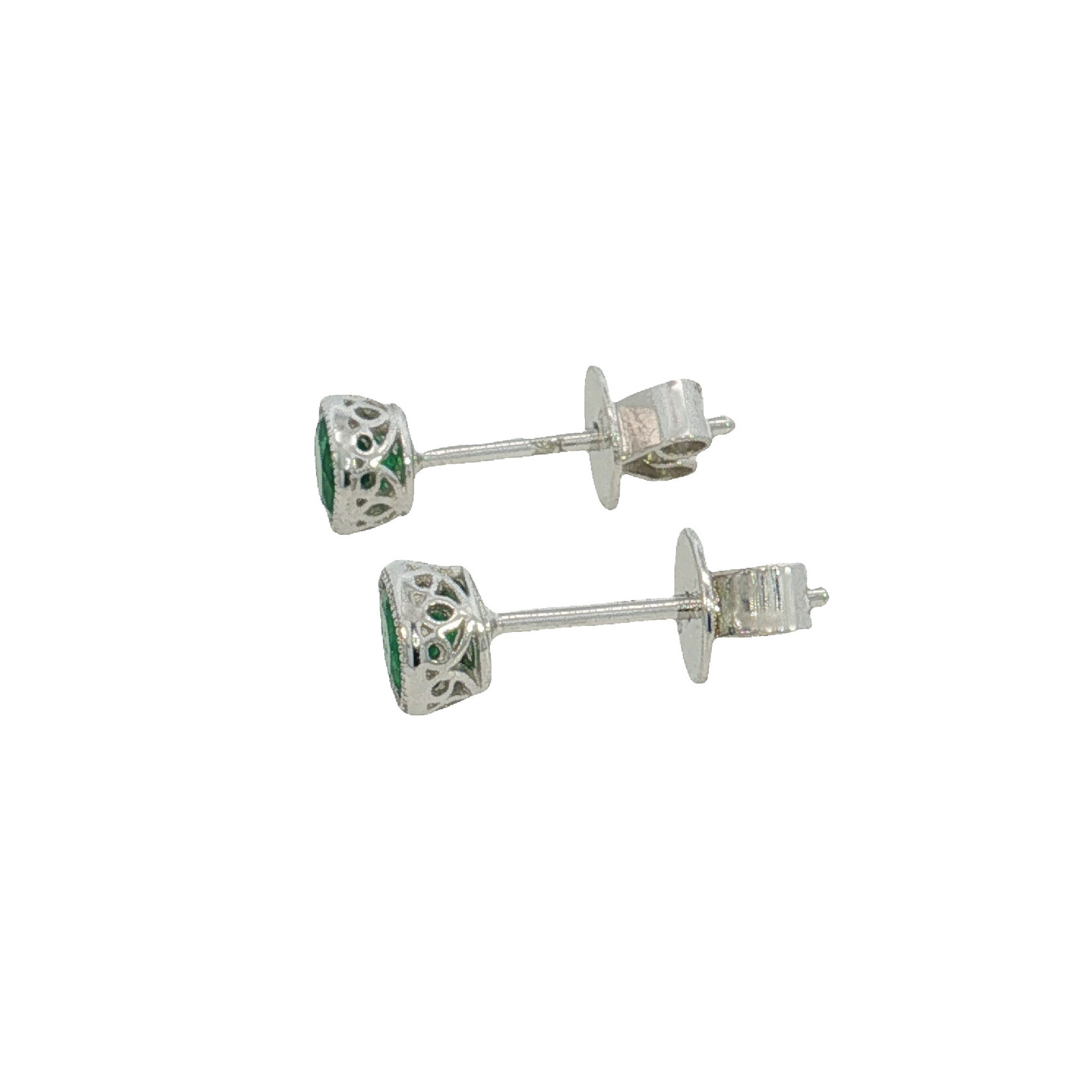 14 Karat White Gold Emerald Bezel set Round studs