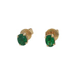 18 Karat Yellow Gold Emerald Prong set Oval  studs