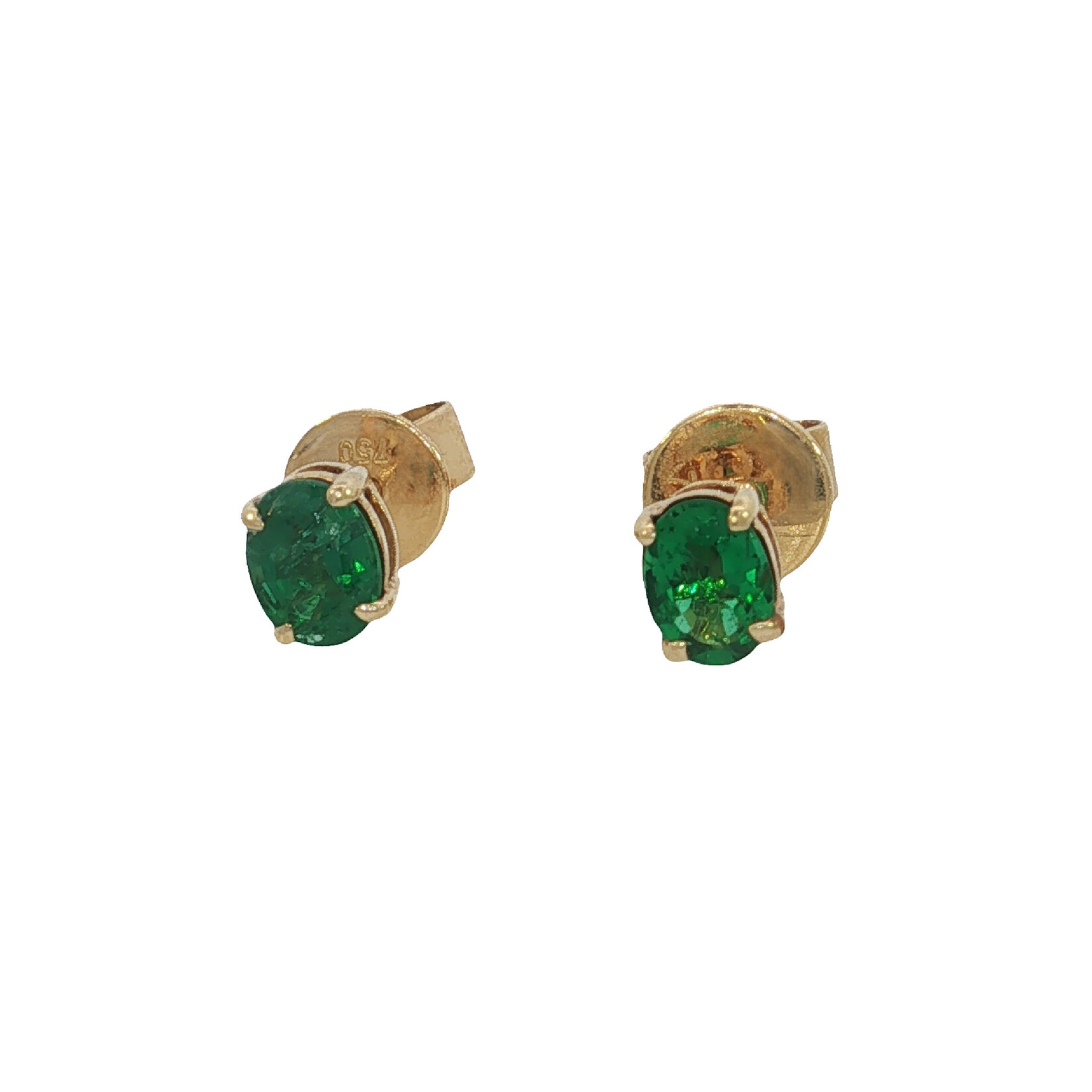 18 Karat Yellow Gold Emerald Prong set Oval  studs