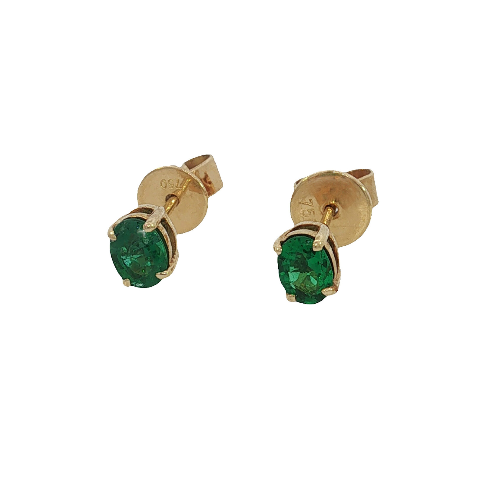 18 Karat Yellow Gold Emerald Prong set Oval  studs