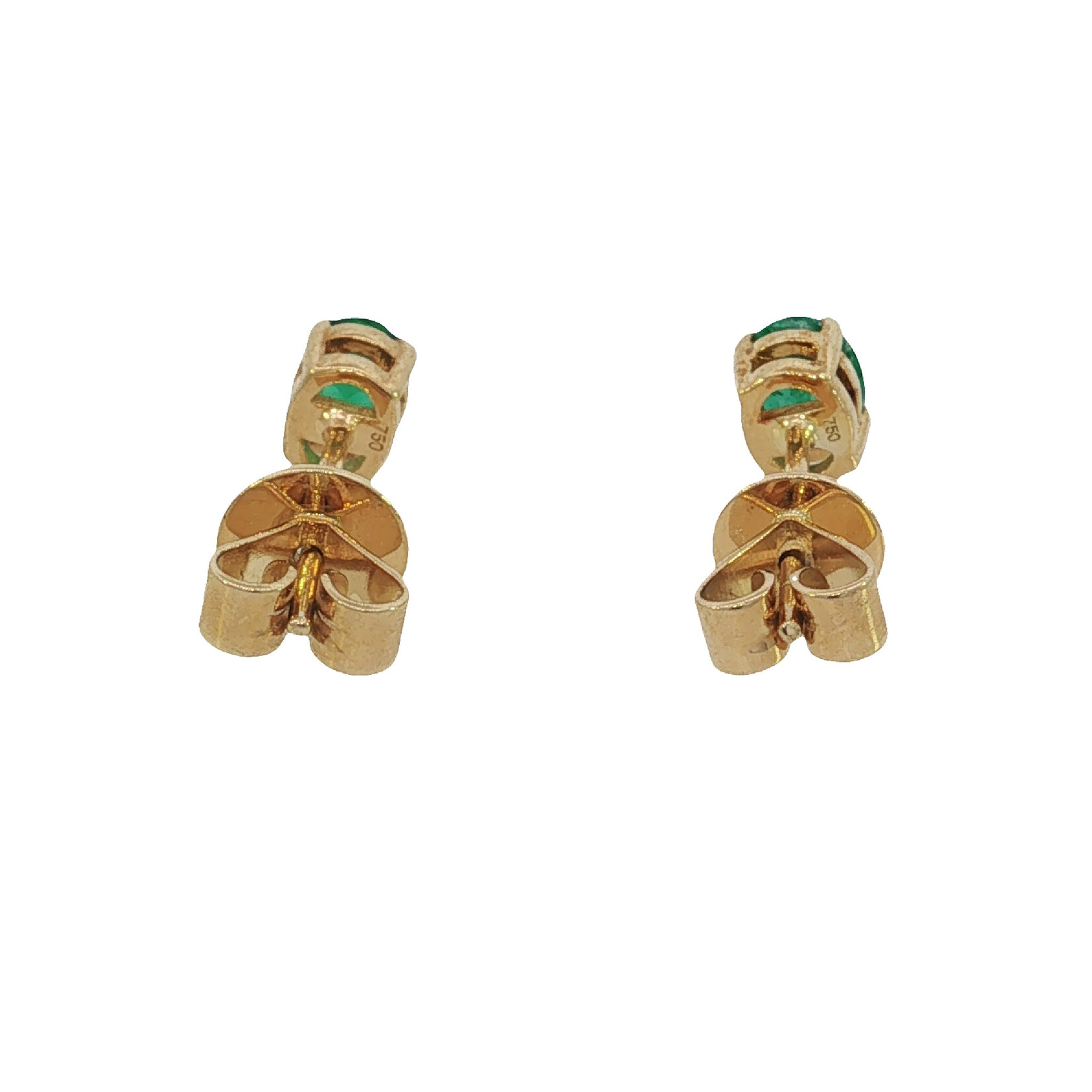 18 Karat Yellow Gold Emerald Prong set Oval  studs