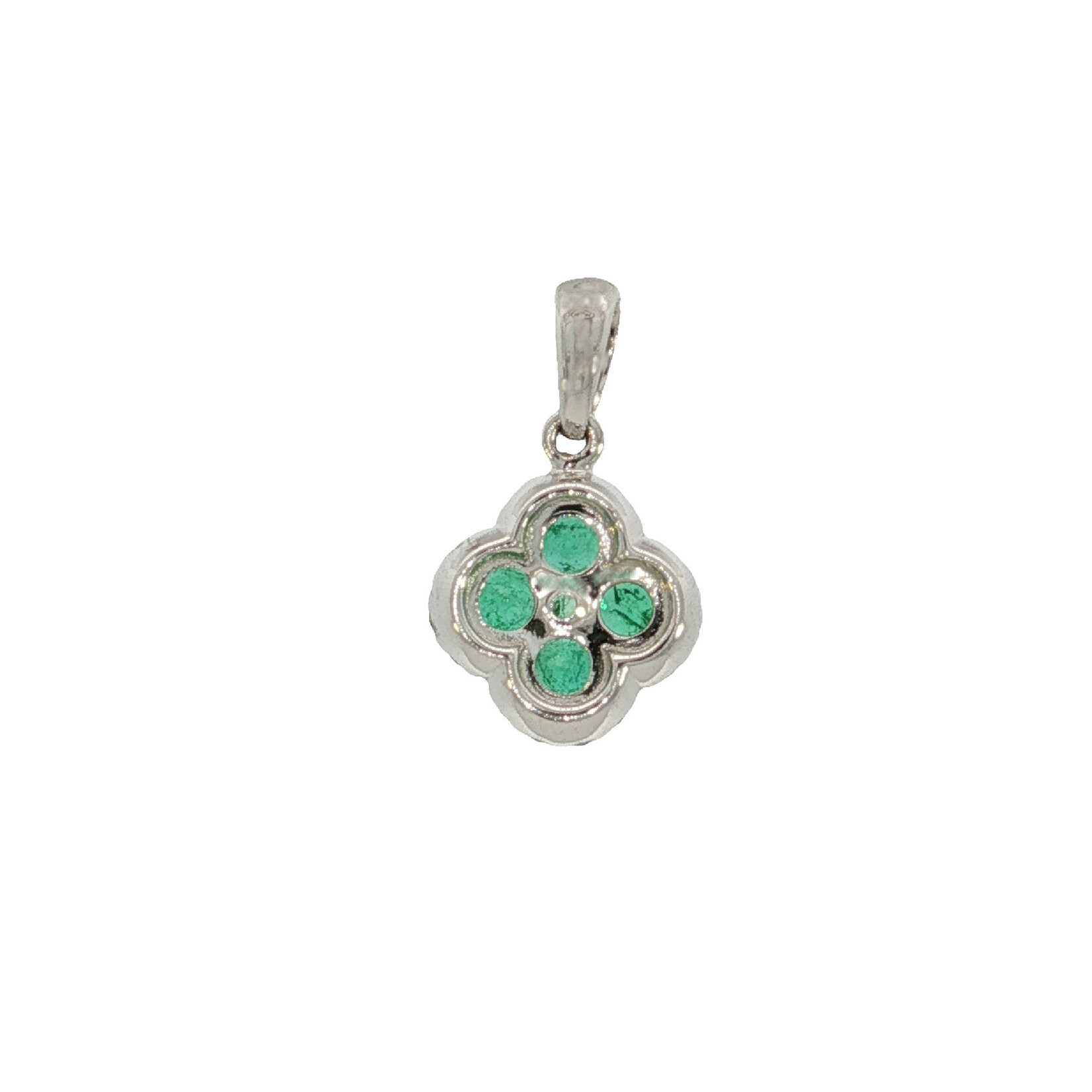 14 Karat White Gold Natural Emerald & Diamond Clover Shape Pendant