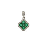 14 Karat White Gold Natural Emerald & Diamond Clover Shape Pendant