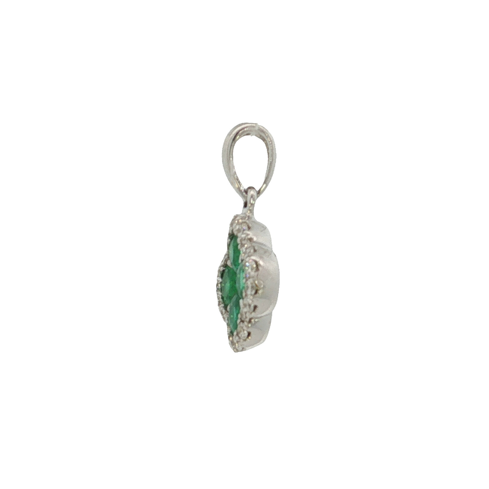 14 Karat White Gold Natural Emerald & Diamond Clover Shape Pendant