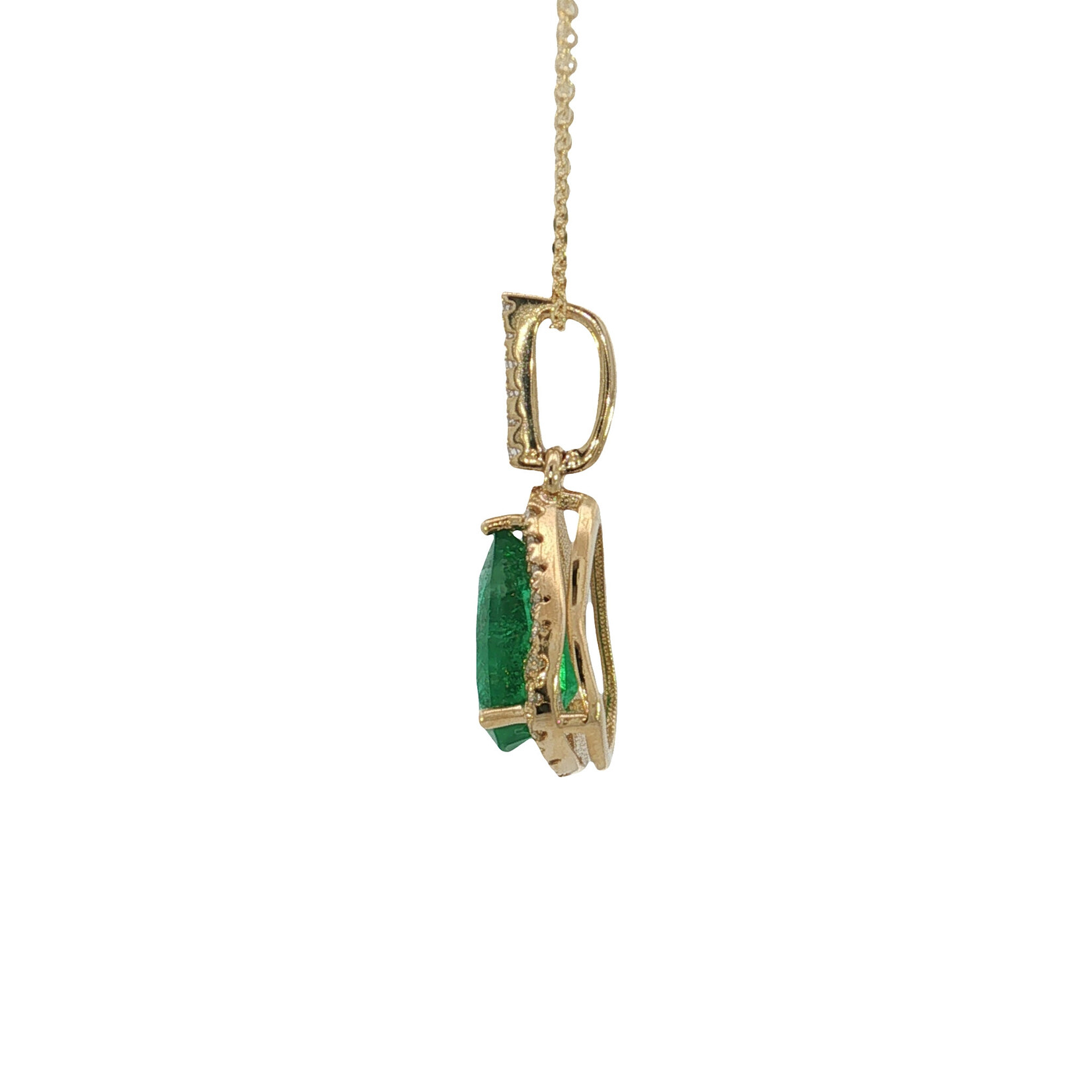 PeJay Creations PeJay 14 Karat Yellow Gold Emerald and Diamond Pendant