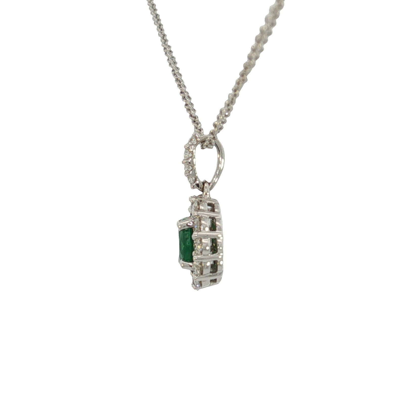 Uneek 14 Karat White Gold Emerald Diamond Halo Pendant