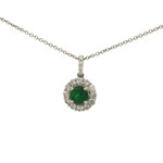 Uneek 14 Karat White Gold Emerald Diamond Halo Pendant