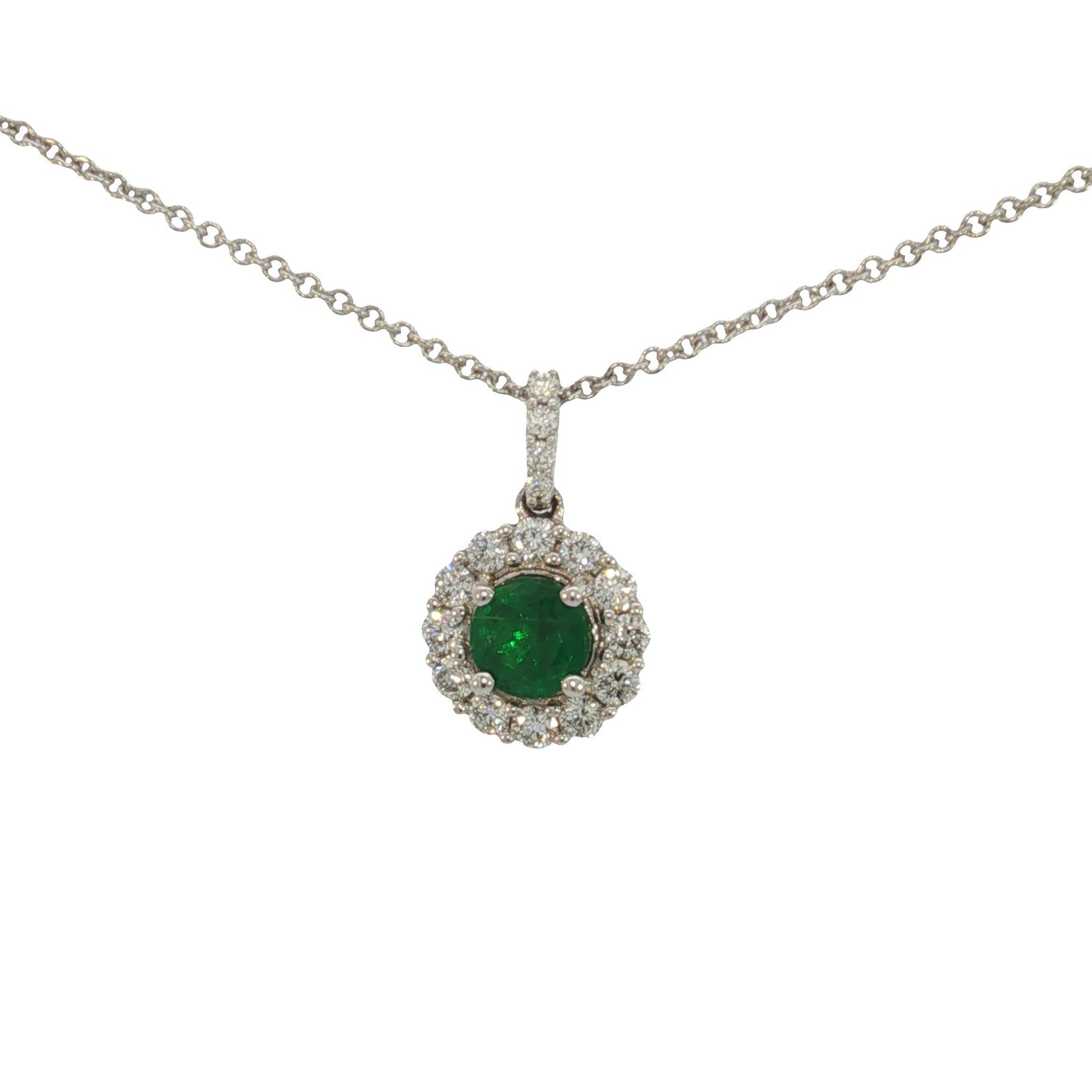 Uneek 14 Karat White Gold Emerald Diamond Halo Pendant