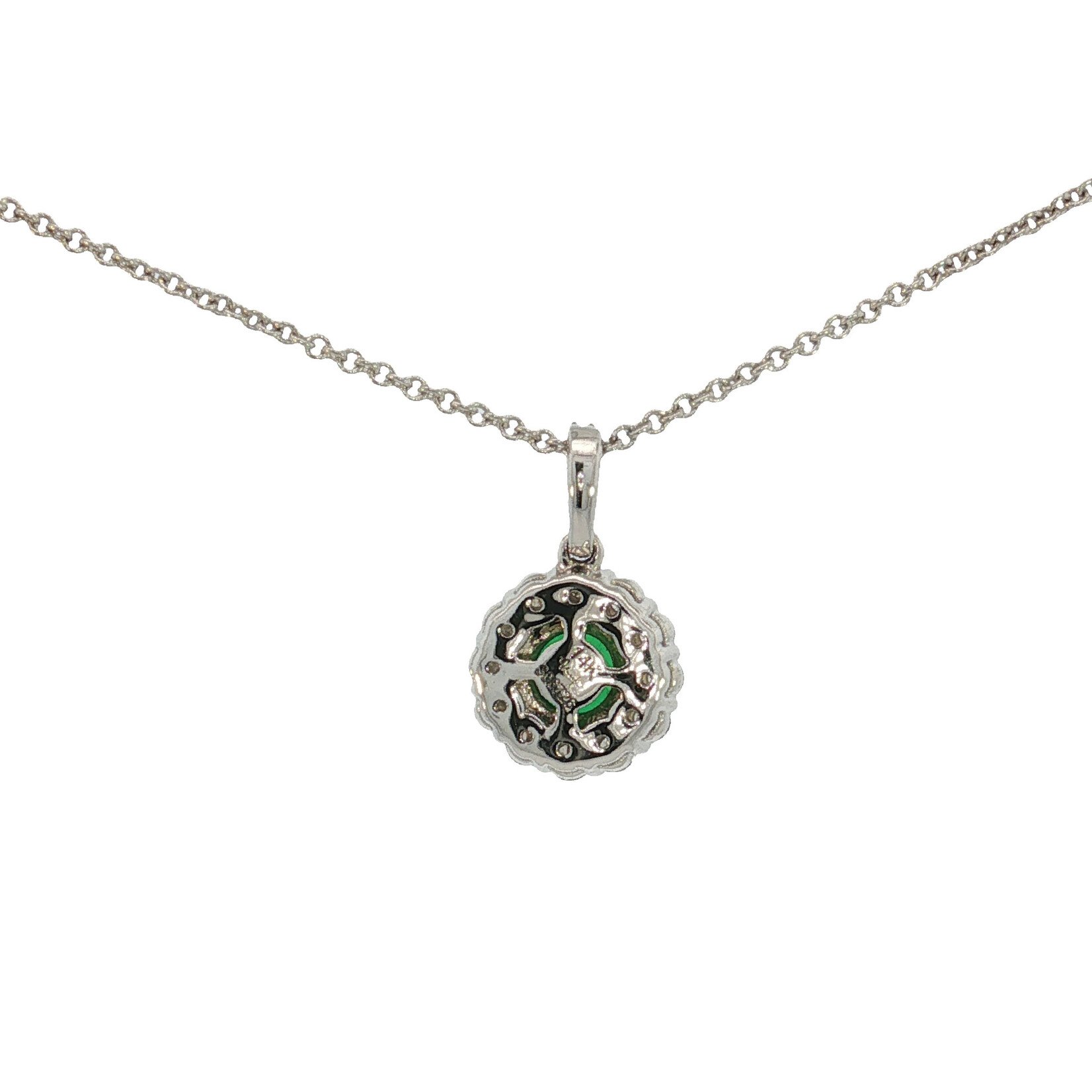 Uneek 14 Karat White Gold Emerald Diamond Halo Pendant