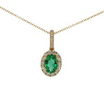 14 Karat Yellow Gold Oval Emerald and Diamond Halo Pendant