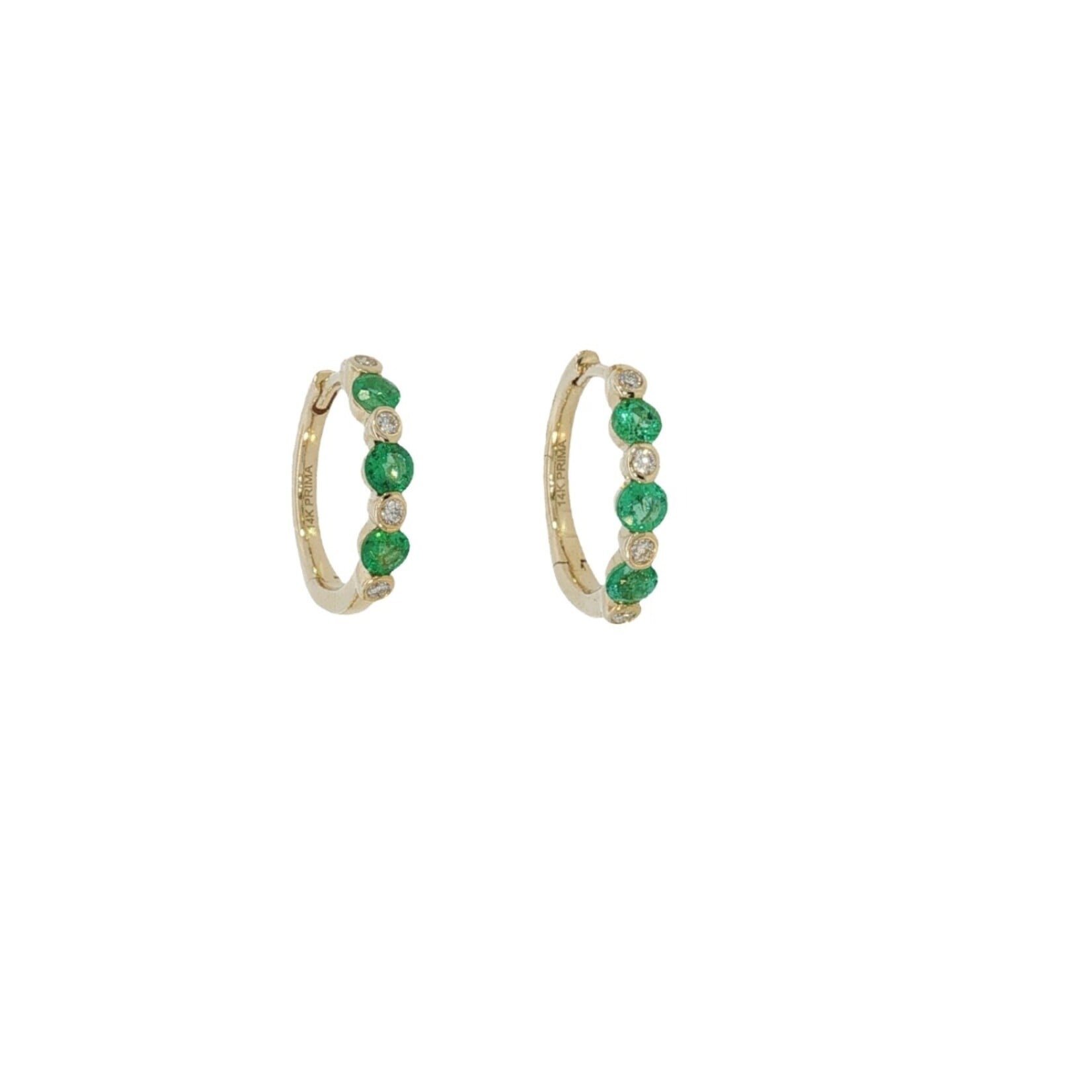 Prima NY 14 Karat Yellow Gold Emerald and Diamond Hoops