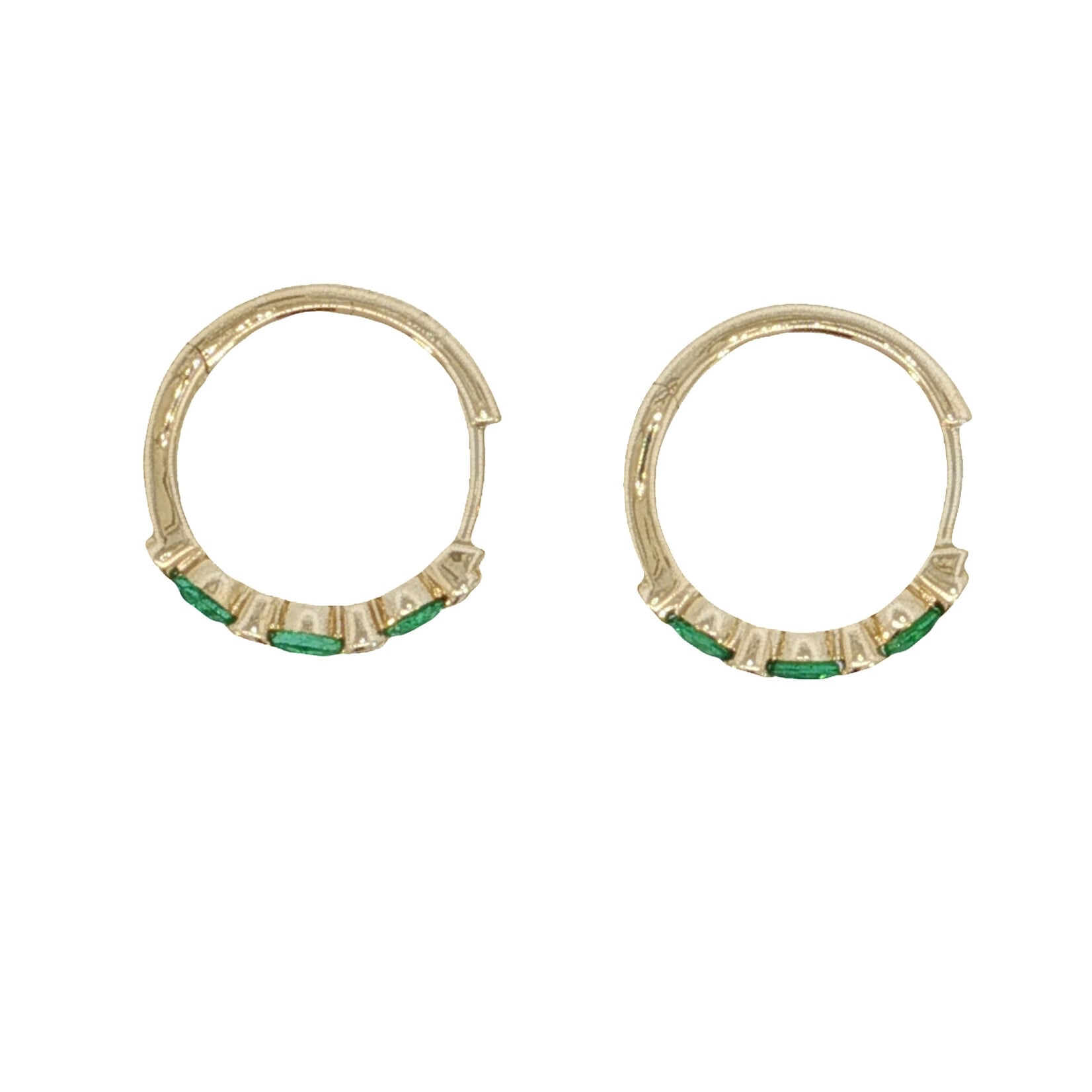 Prima NY 14 Karat Yellow Gold Emerald and Diamond Hoops