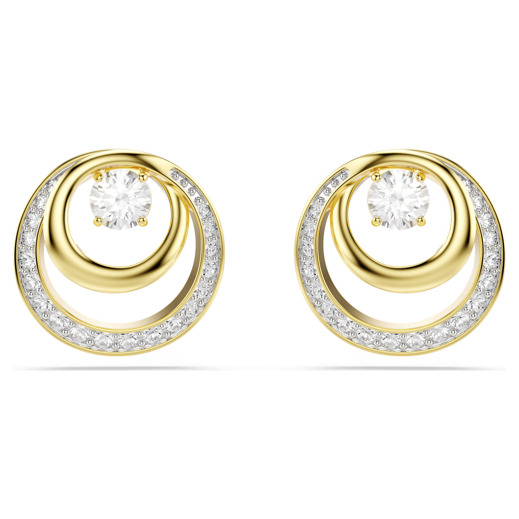 Swarovski Hyperbola stud earrings Round cut, White, Gold-tone plated