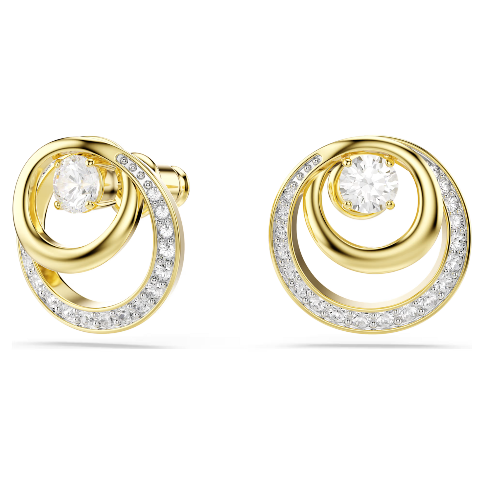 Swarovski Hyperbola stud earrings Round cut, White, Gold-tone plated