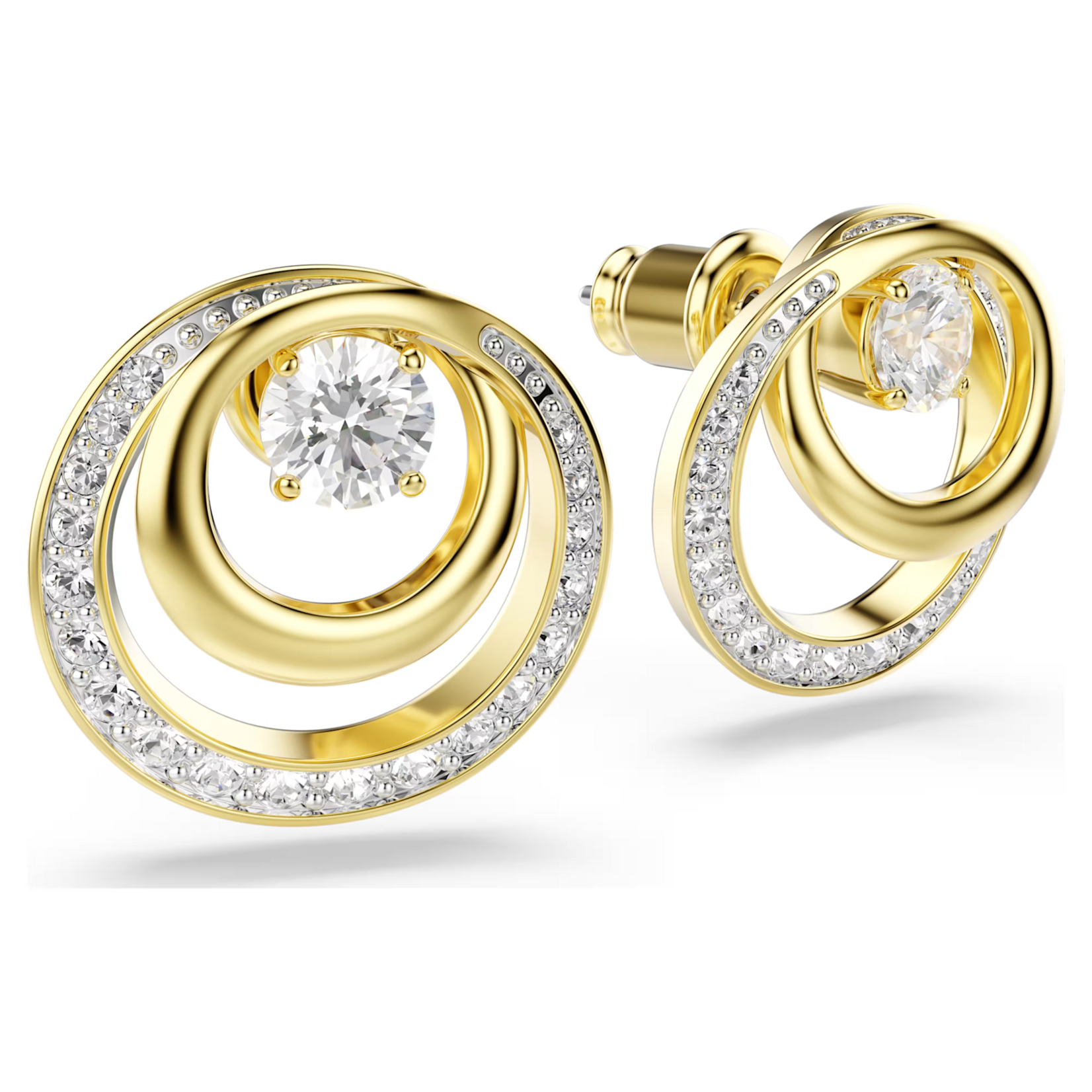 Swarovski Hyperbola stud earrings Round cut, White, Gold-tone plated