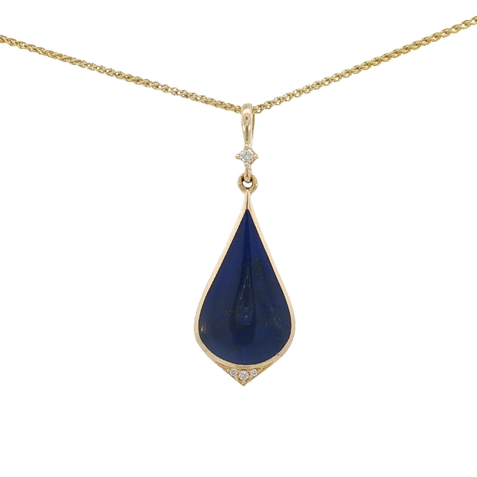 Kabana 14 Karat Yellow Gold Lapis Teardrop & Diamond Necklace