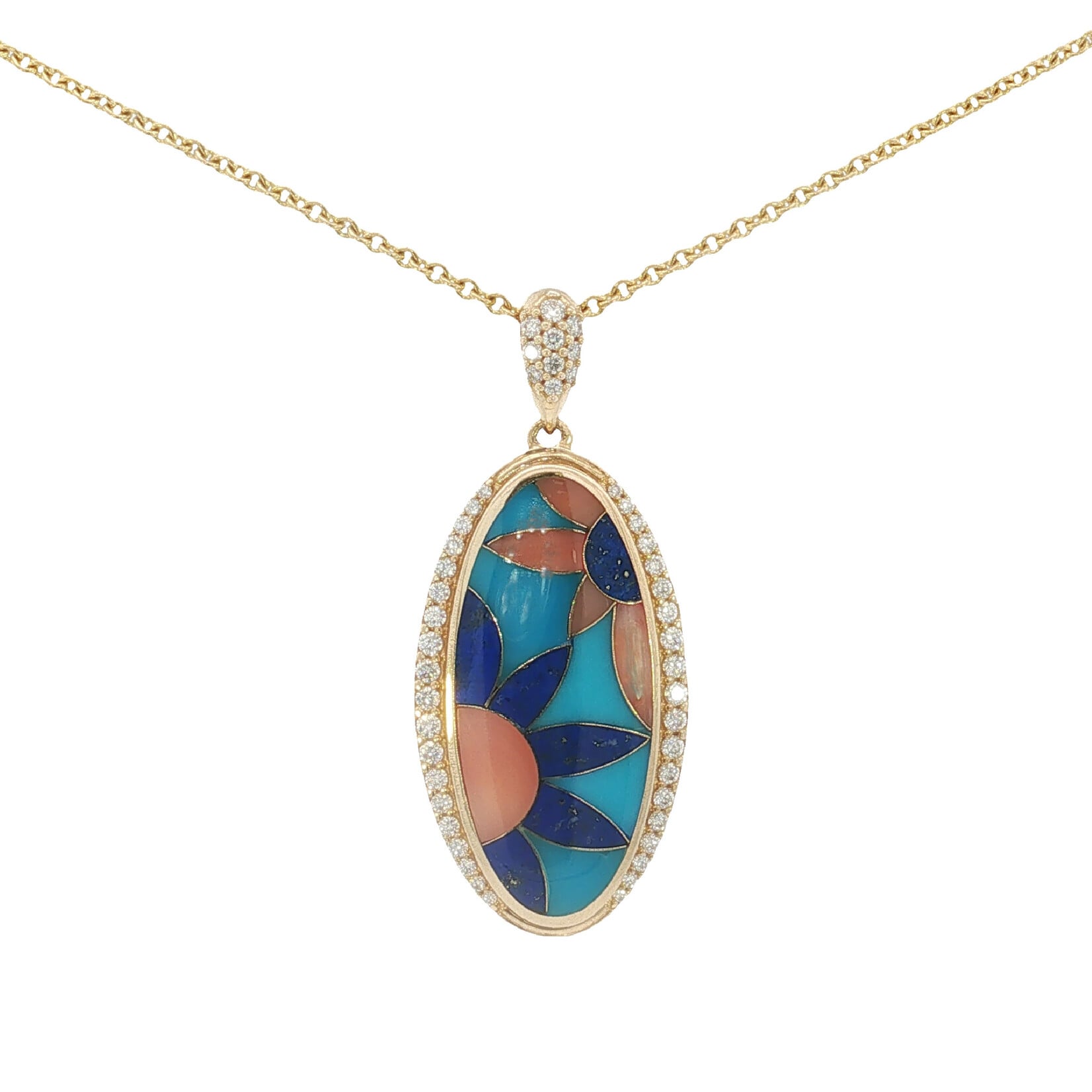Kabana 14 Karat Yellow Gold Flower Oval Pendant