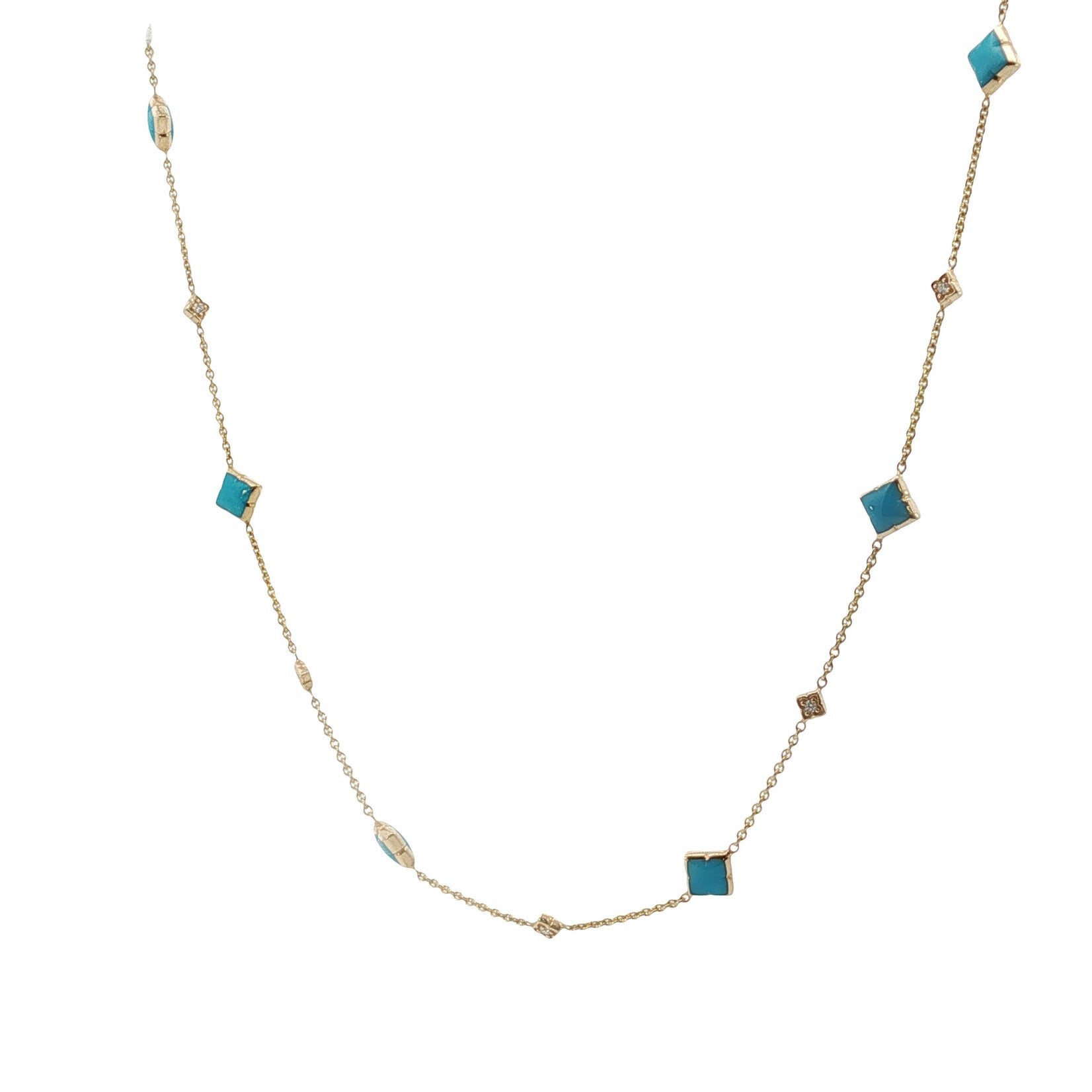 Kabana 14 Karat Yellow Gold Turquoise and Diamond Station Necklace