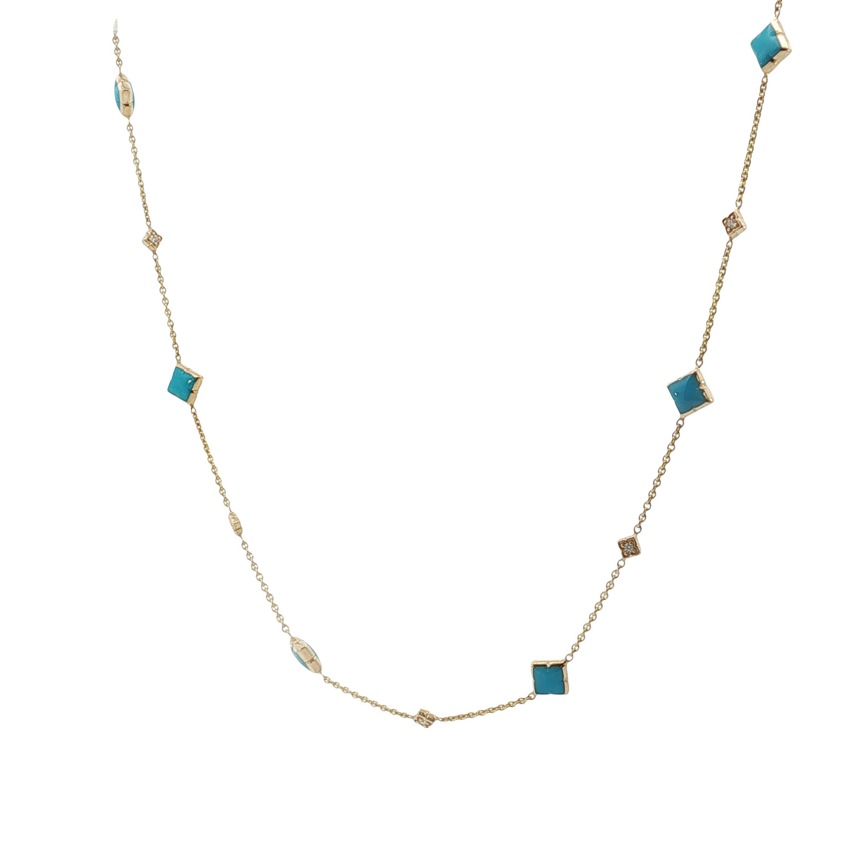 Kabana Kabana 14 Karat Yellow Gold Turquoise and Diamond Station Necklace