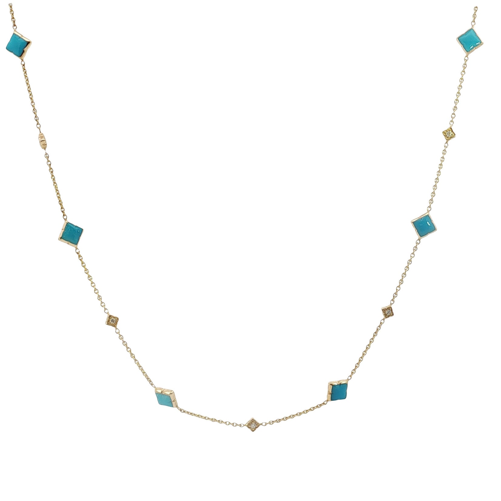 Kabana 14 Karat Yellow Gold Turquoise and Diamond Station Necklace