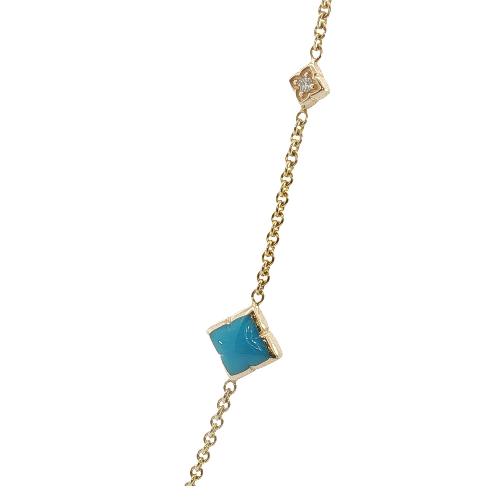 Kabana 14 Karat Yellow Gold Turquoise and Diamond Station Necklace