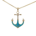 Kabana 14 Karat Yellow Gold Turquoise and Diamond Anchor Pendant