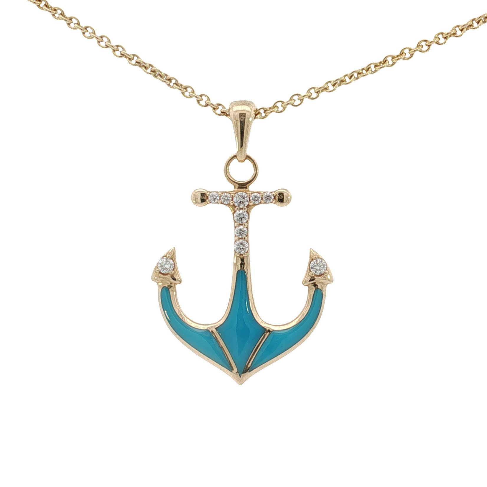 Kabana 14 Karat Yellow Gold Turquoise and Diamond Anchor Pendant